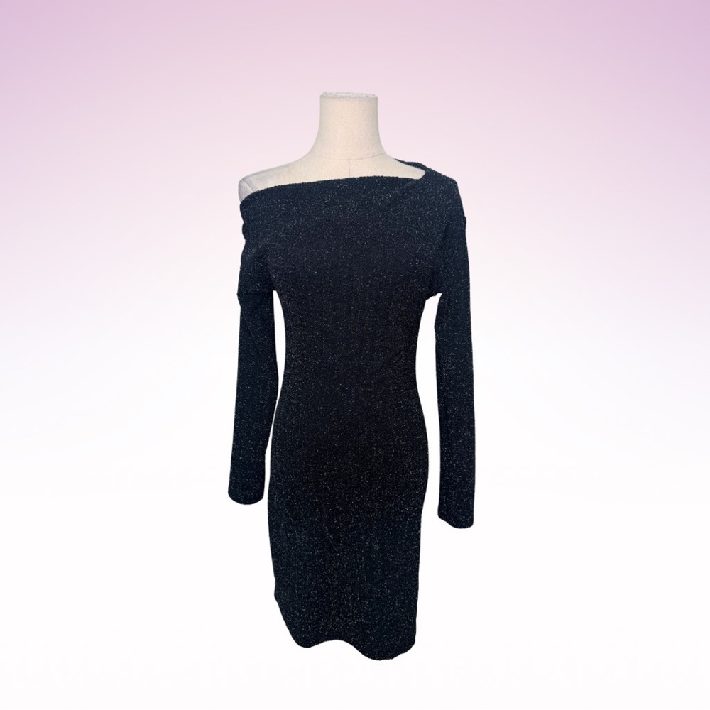 ZARA Black Metallic Glitter Knit Off shoulder dress (Sz S)